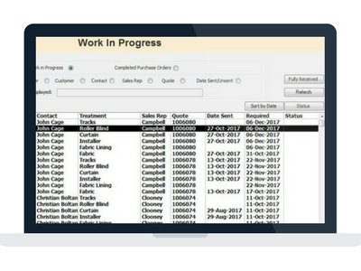 The Drape and Blind software order tracker managers you workflow effortlessly.  See all orders on the one screen with DBs.